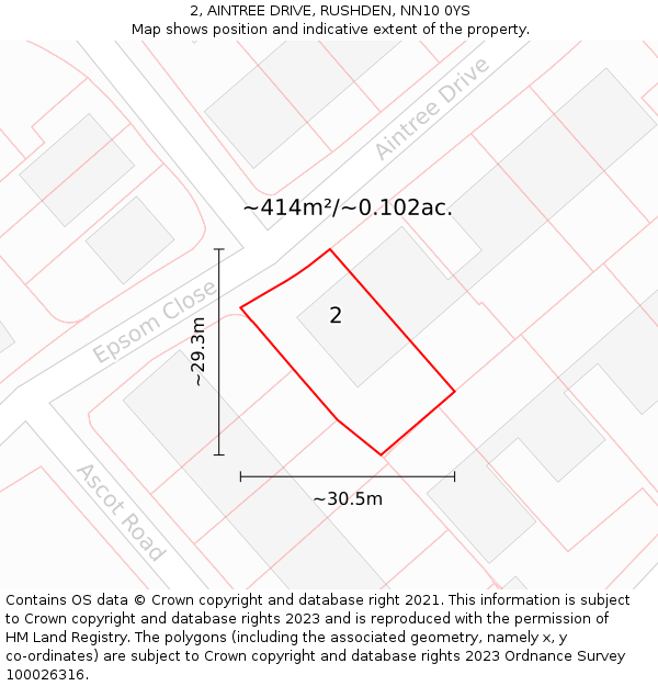 2, AINTREE DRIVE, RUSHDEN, NN10 0YS: Plot and title map