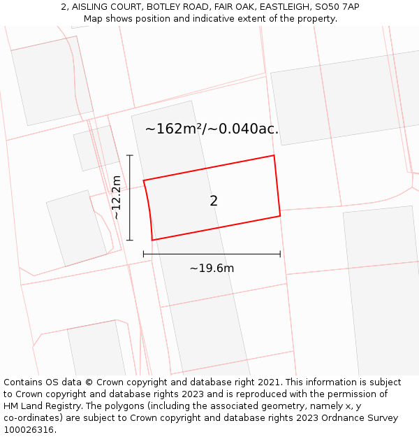 2, AISLING COURT, BOTLEY ROAD, FAIR OAK, EASTLEIGH, SO50 7AP: Plot and title map