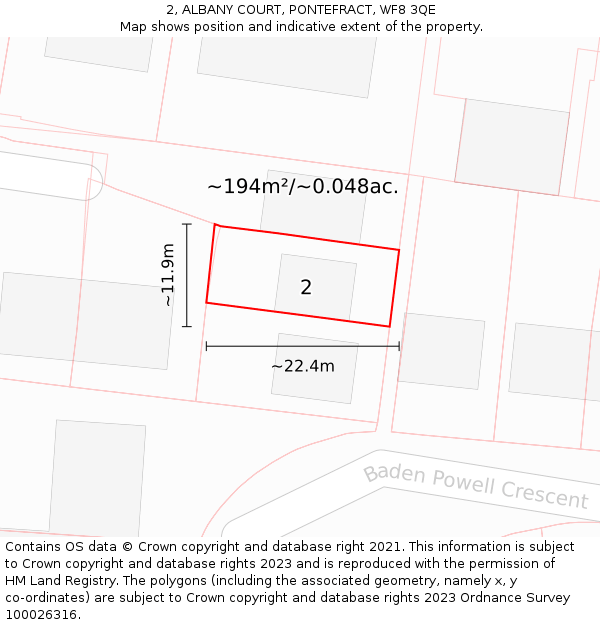 2, ALBANY COURT, PONTEFRACT, WF8 3QE: Plot and title map