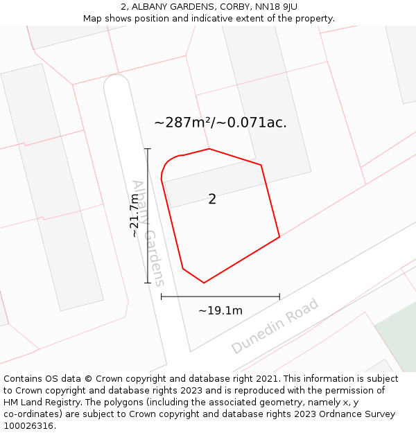 2, ALBANY GARDENS, CORBY, NN18 9JU: Plot and title map