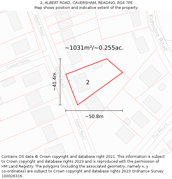 2, ALBERT ROAD, CAVERSHAM, READING, RG4 7PE: Plot and title map