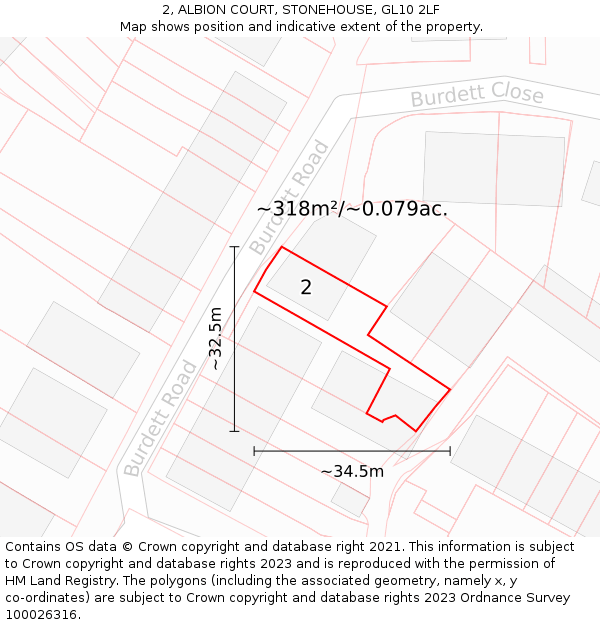 2, ALBION COURT, STONEHOUSE, GL10 2LF: Plot and title map