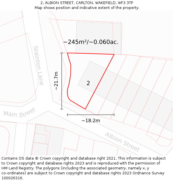 2, ALBION STREET, CARLTON, WAKEFIELD, WF3 3TP: Plot and title map