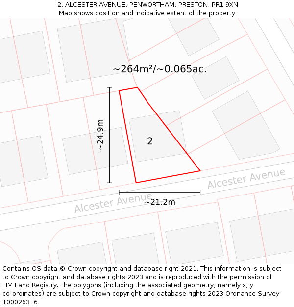 2, ALCESTER AVENUE, PENWORTHAM, PRESTON, PR1 9XN: Plot and title map