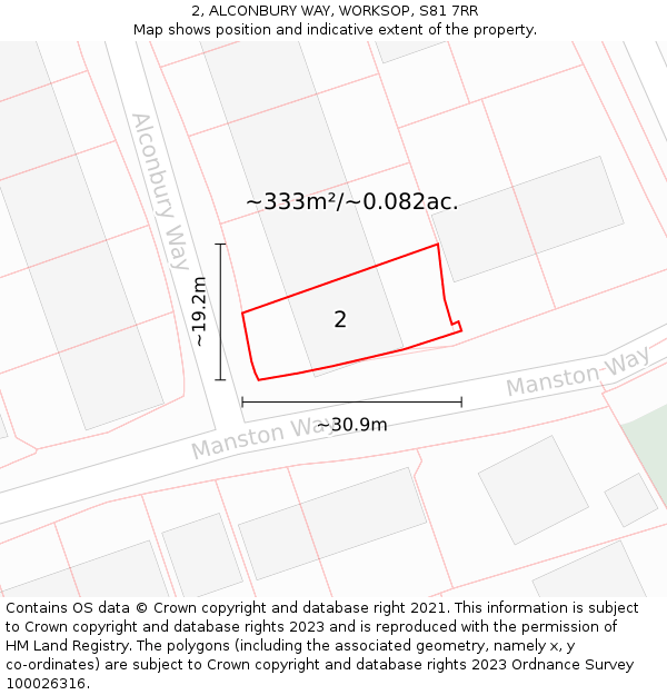2, ALCONBURY WAY, WORKSOP, S81 7RR: Plot and title map
