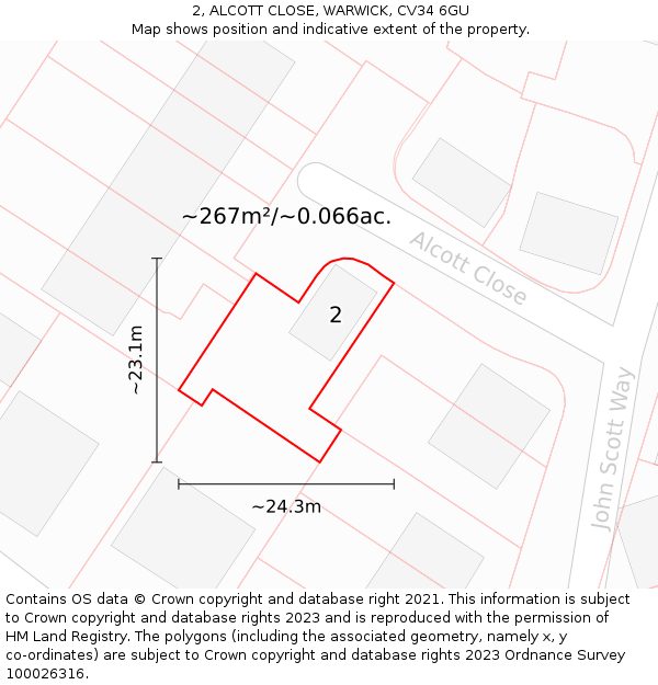 2, ALCOTT CLOSE, WARWICK, CV34 6GU: Plot and title map