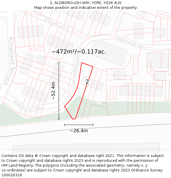2, ALDBOROUGH WAY, YORK, YO26 4UX: Plot and title map