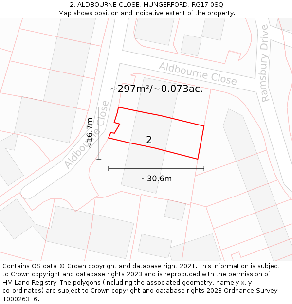 2, ALDBOURNE CLOSE, HUNGERFORD, RG17 0SQ: Plot and title map