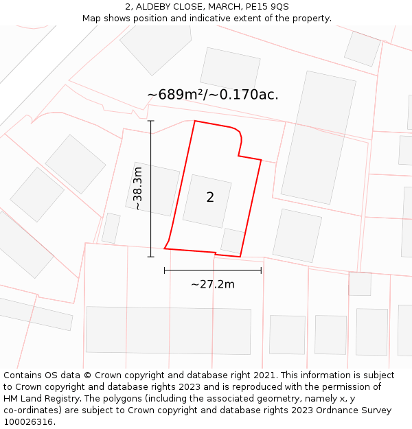 2, ALDEBY CLOSE, MARCH, PE15 9QS: Plot and title map