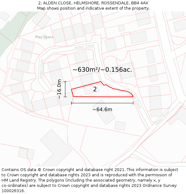2, ALDEN CLOSE, HELMSHORE, ROSSENDALE, BB4 4AX: Plot and title map