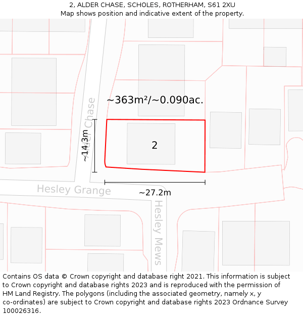 2, ALDER CHASE, SCHOLES, ROTHERHAM, S61 2XU: Plot and title map