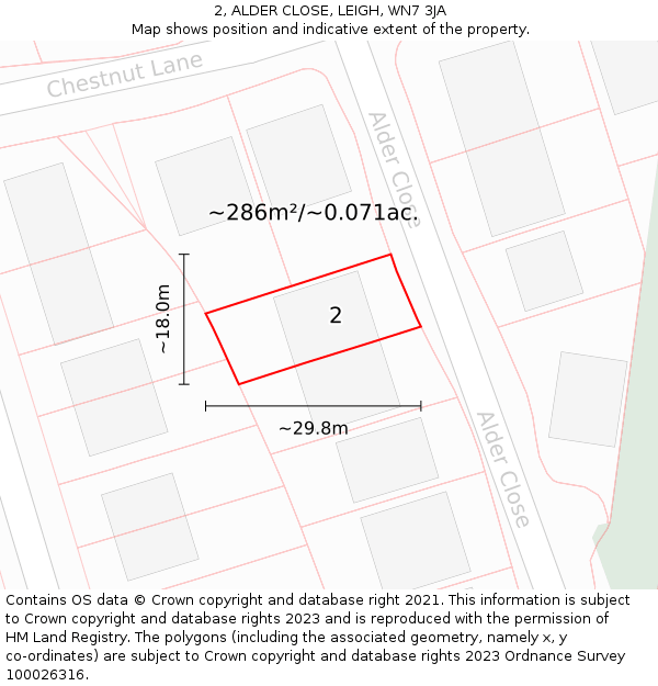 2, ALDER CLOSE, LEIGH, WN7 3JA: Plot and title map