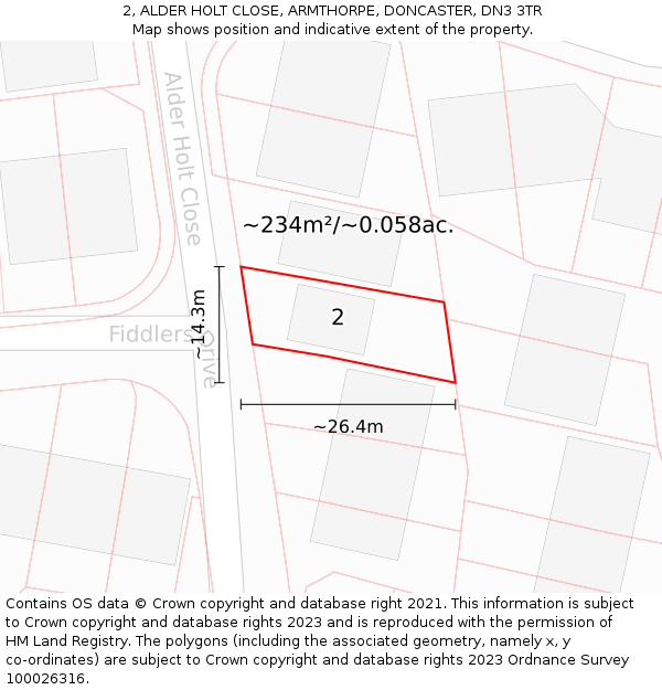 2, ALDER HOLT CLOSE, ARMTHORPE, DONCASTER, DN3 3TR: Plot and title map