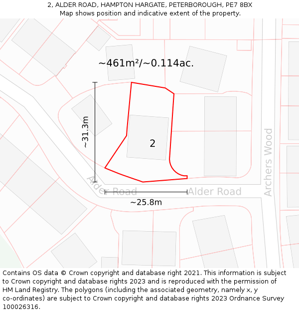 2, ALDER ROAD, HAMPTON HARGATE, PETERBOROUGH, PE7 8BX: Plot and title map