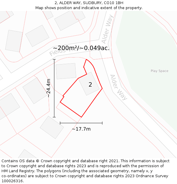 2, ALDER WAY, SUDBURY, CO10 1BH: Plot and title map