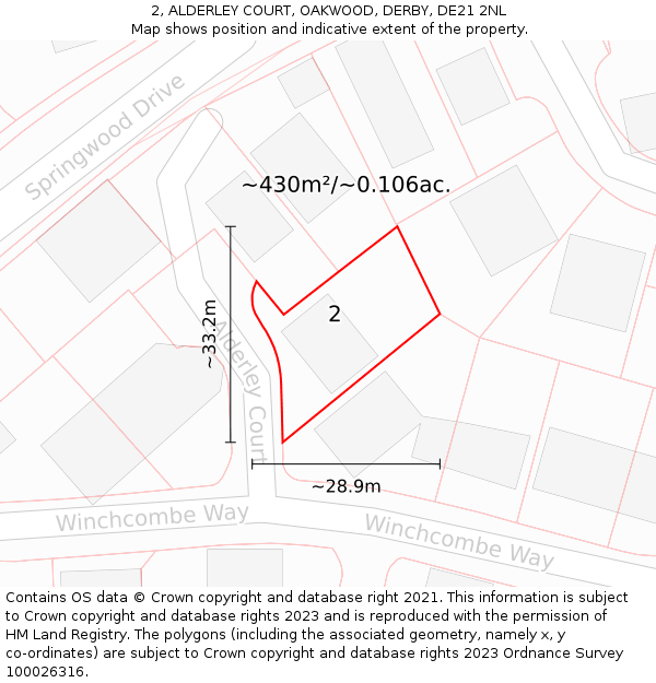 2, ALDERLEY COURT, OAKWOOD, DERBY, DE21 2NL: Plot and title map