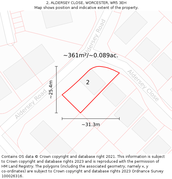 2, ALDERSEY CLOSE, WORCESTER, WR5 3EH: Plot and title map