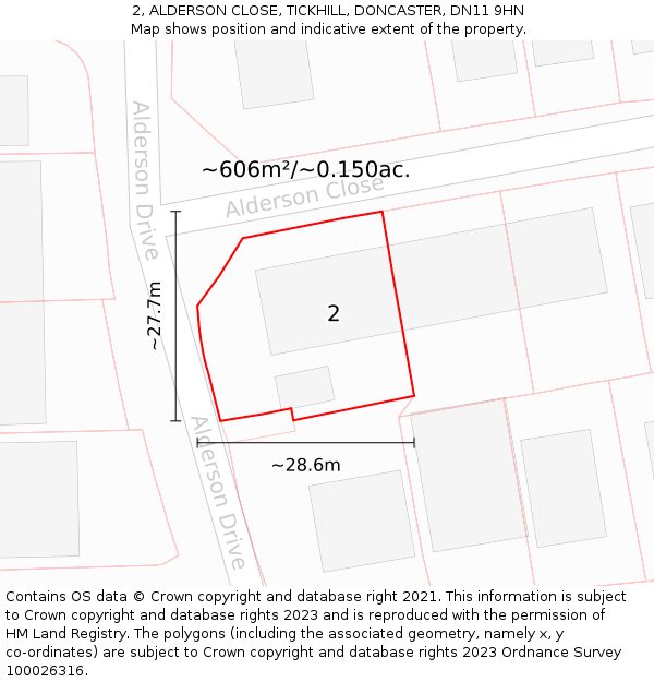 2, ALDERSON CLOSE, TICKHILL, DONCASTER, DN11 9HN: Plot and title map