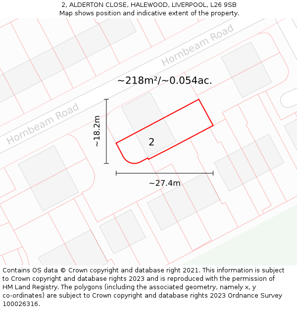 2, ALDERTON CLOSE, HALEWOOD, LIVERPOOL, L26 9SB: Plot and title map