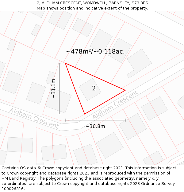 2, ALDHAM CRESCENT, WOMBWELL, BARNSLEY, S73 8ES: Plot and title map