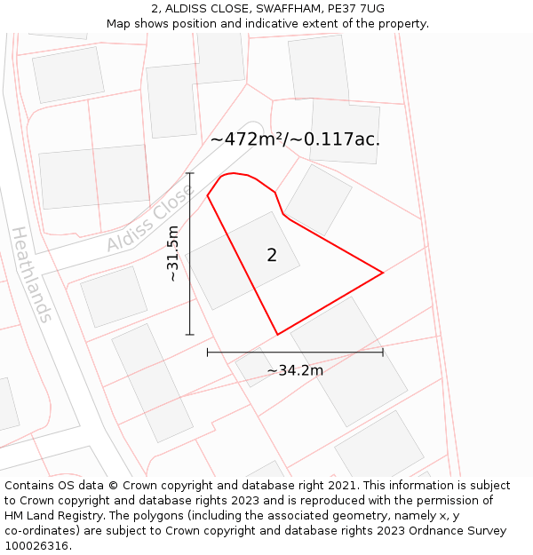 2, ALDISS CLOSE, SWAFFHAM, PE37 7UG: Plot and title map