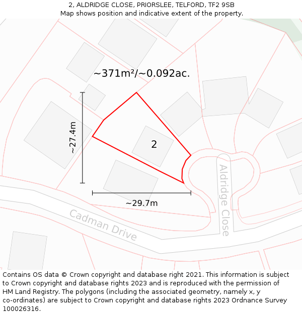 2, ALDRIDGE CLOSE, PRIORSLEE, TELFORD, TF2 9SB: Plot and title map