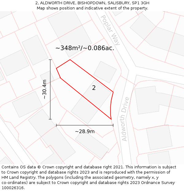 2, ALDWORTH DRIVE, BISHOPDOWN, SALISBURY, SP1 3GH: Plot and title map