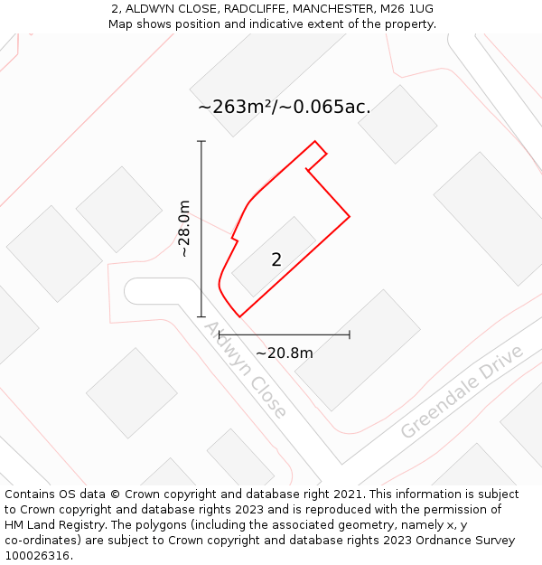 2, ALDWYN CLOSE, RADCLIFFE, MANCHESTER, M26 1UG: Plot and title map