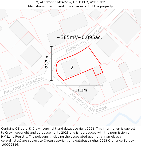 2, ALESMORE MEADOW, LICHFIELD, WS13 8FD: Plot and title map