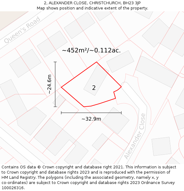 2, ALEXANDER CLOSE, CHRISTCHURCH, BH23 3JP: Plot and title map