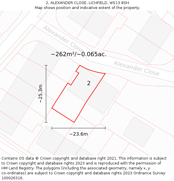 2, ALEXANDER CLOSE, LICHFIELD, WS13 8SH: Plot and title map