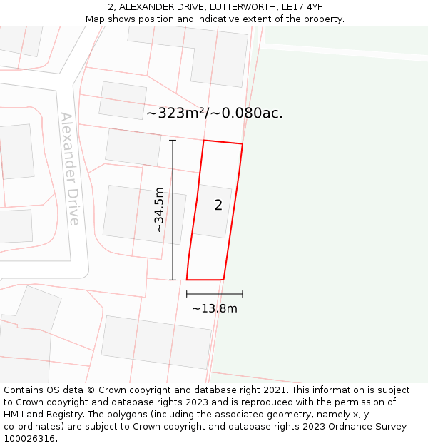 2, ALEXANDER DRIVE, LUTTERWORTH, LE17 4YF: Plot and title map