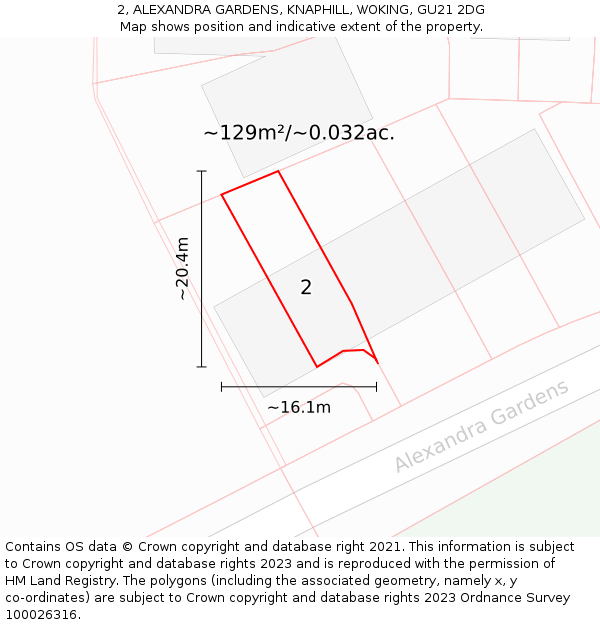 2, ALEXANDRA GARDENS, KNAPHILL, WOKING, GU21 2DG: Plot and title map