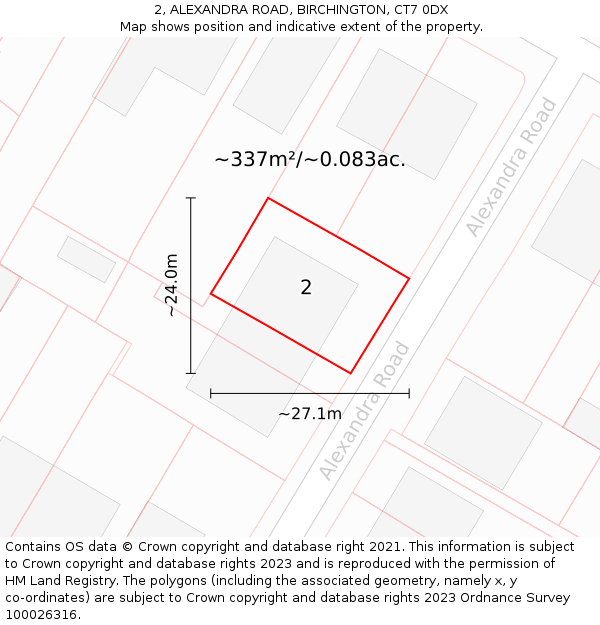 2, ALEXANDRA ROAD, BIRCHINGTON, CT7 0DX: Plot and title map