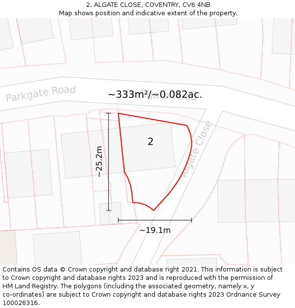 2, ALGATE CLOSE, COVENTRY, CV6 4NB: Plot and title map