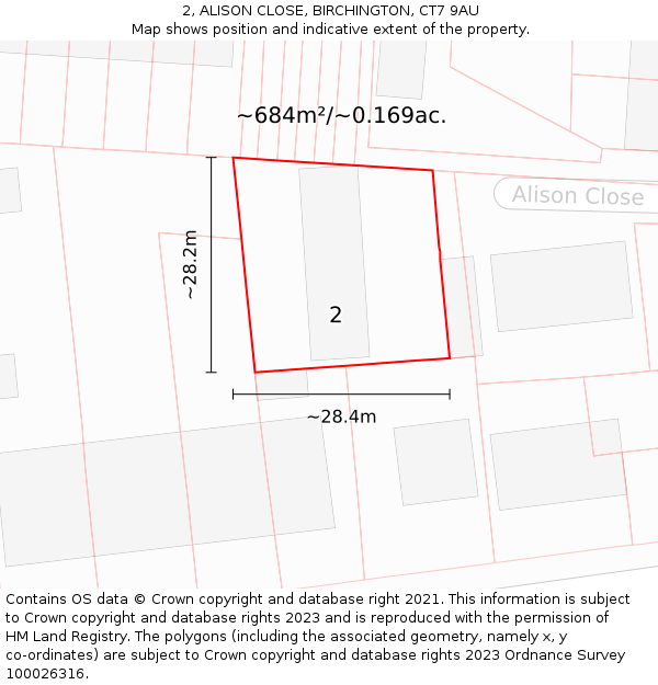 2, ALISON CLOSE, BIRCHINGTON, CT7 9AU: Plot and title map