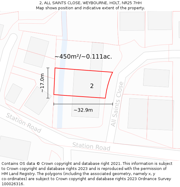 2, ALL SAINTS CLOSE, WEYBOURNE, HOLT, NR25 7HH: Plot and title map