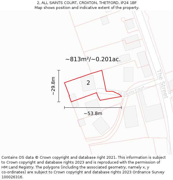 2, ALL SAINTS COURT, CROXTON, THETFORD, IP24 1BF: Plot and title map