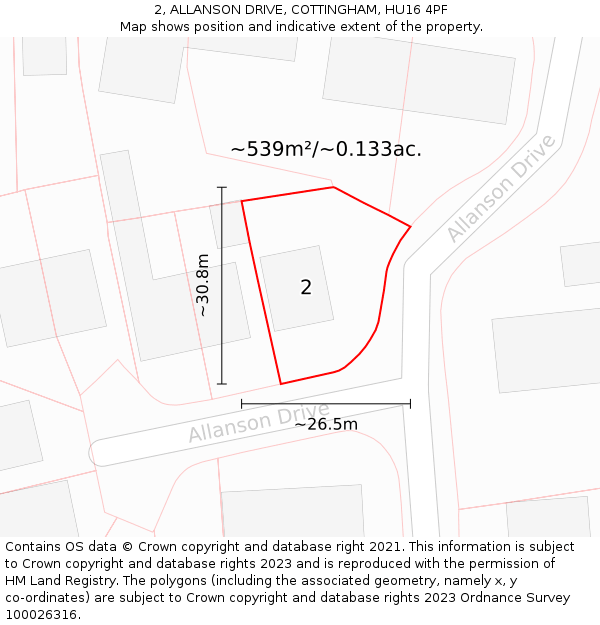 2, ALLANSON DRIVE, COTTINGHAM, HU16 4PF: Plot and title map