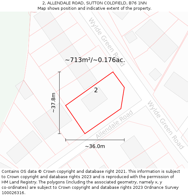 2, ALLENDALE ROAD, SUTTON COLDFIELD, B76 1NN: Plot and title map