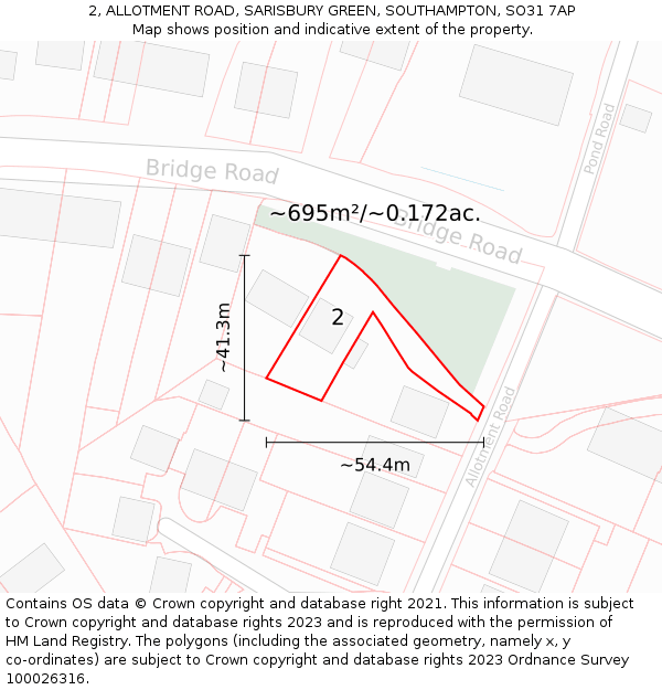 2, ALLOTMENT ROAD, SARISBURY GREEN, SOUTHAMPTON, SO31 7AP: Plot and title map