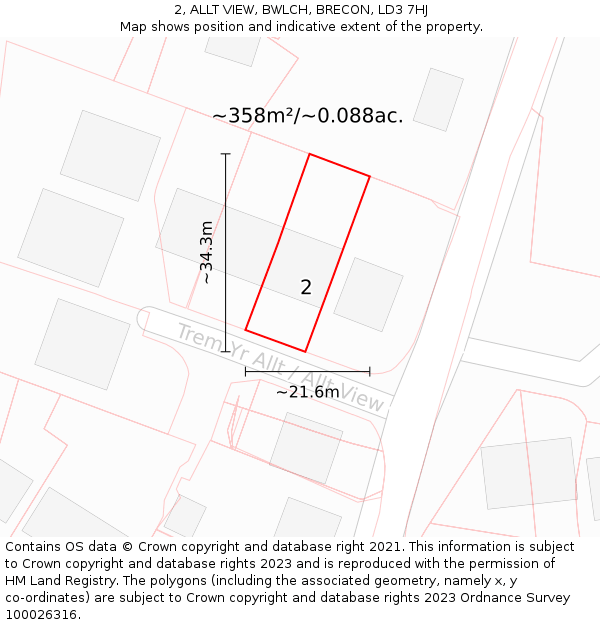 2, ALLT VIEW, BWLCH, BRECON, LD3 7HJ: Plot and title map