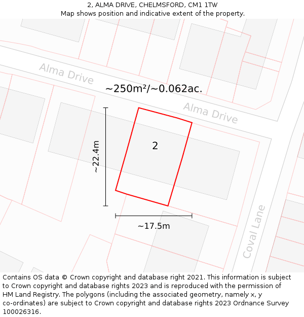 2, ALMA DRIVE, CHELMSFORD, CM1 1TW: Plot and title map