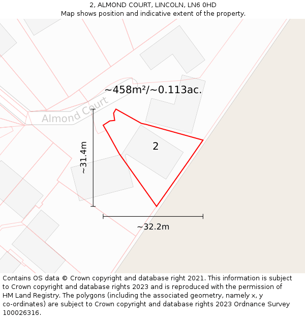 2, ALMOND COURT, LINCOLN, LN6 0HD: Plot and title map