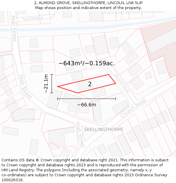 2, ALMOND GROVE, SKELLINGTHORPE, LINCOLN, LN6 5UP: Plot and title map