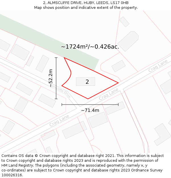 2, ALMSCLIFFE DRIVE, HUBY, LEEDS, LS17 0HB: Plot and title map