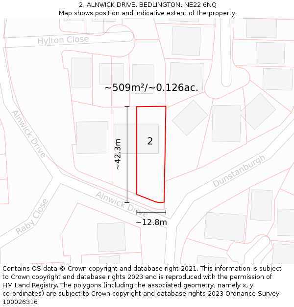 2, ALNWICK DRIVE, BEDLINGTON, NE22 6NQ: Plot and title map
