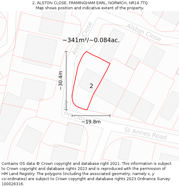 2, ALSTON CLOSE, FRAMINGHAM EARL, NORWICH, NR14 7TQ: Plot and title map