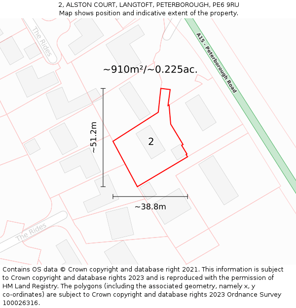 2, ALSTON COURT, LANGTOFT, PETERBOROUGH, PE6 9RU: Plot and title map