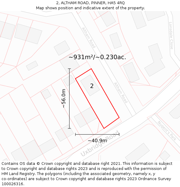 2, ALTHAM ROAD, PINNER, HA5 4RQ: Plot and title map